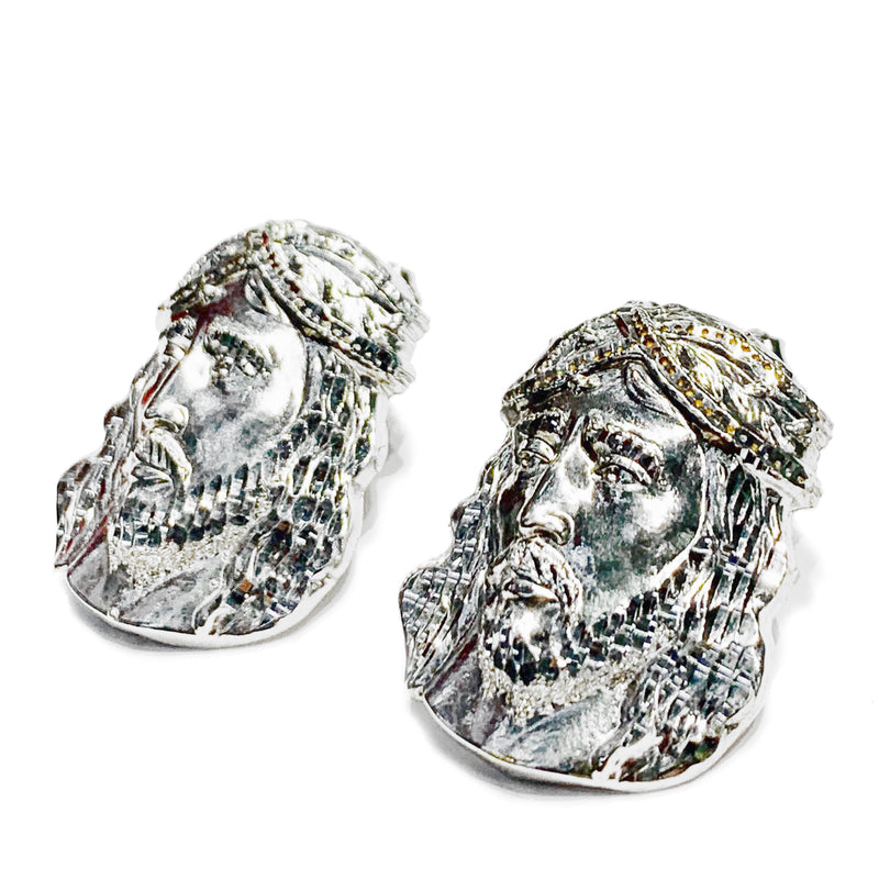 Diamond Cut Jesus Stud Earrings (10K)
