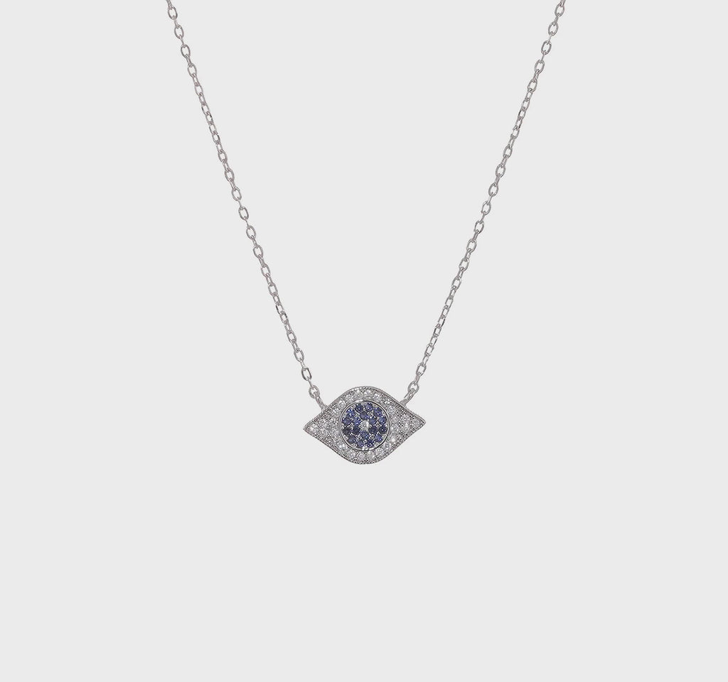 Iced-Out Evil Eye Necklace (Silver) 360 - Popular Jewelry - New York