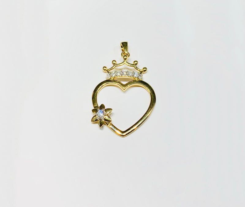 Diamond Heart Crown Pendant (14K)