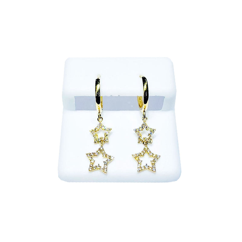 Double Star CZ Earrings (14K)