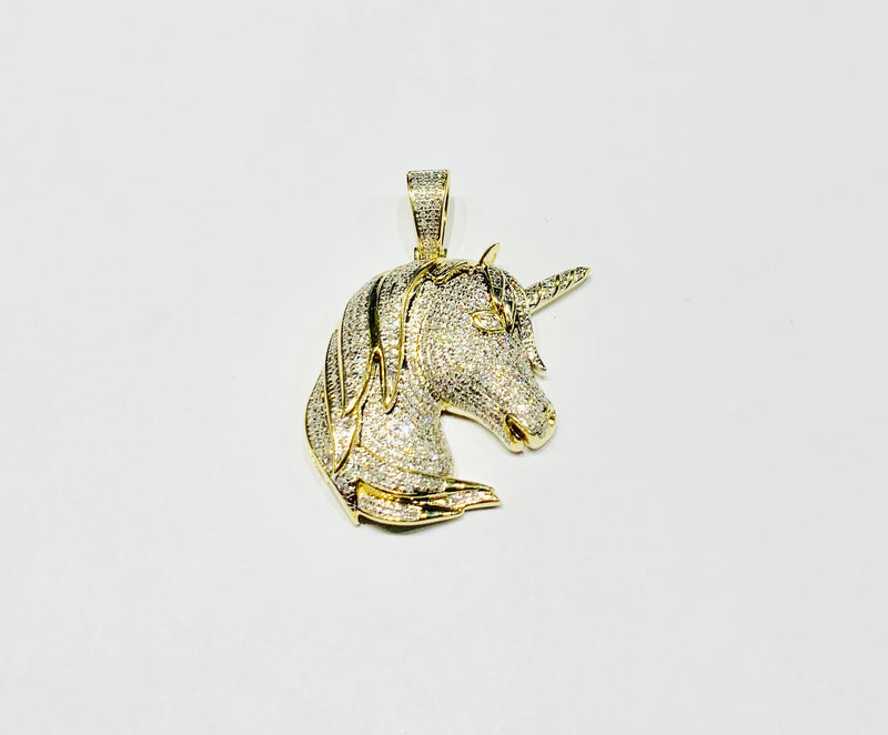 Diamond Unicorn Head Pendant (10K).