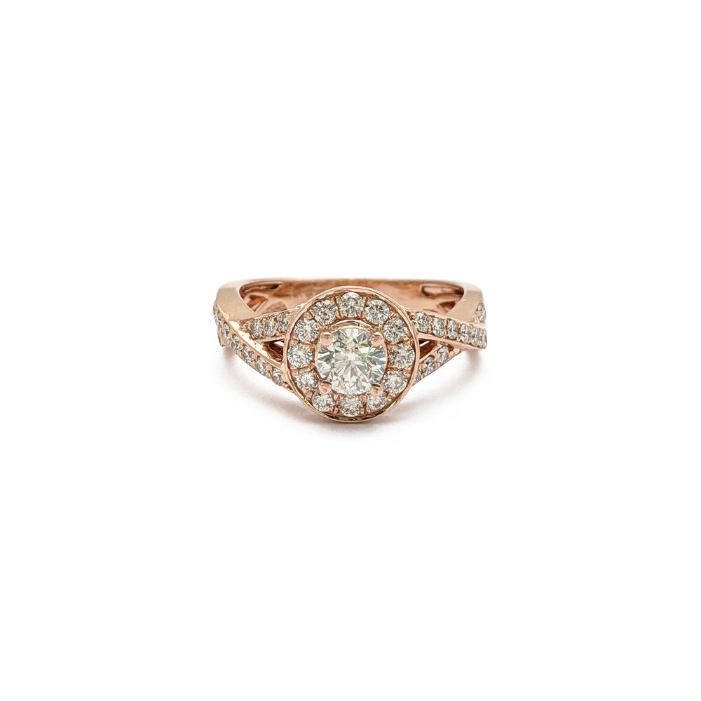 Entwined Round Cut Diamond Engagement Halo Ring (14K) front - Popular Jewelry - New York