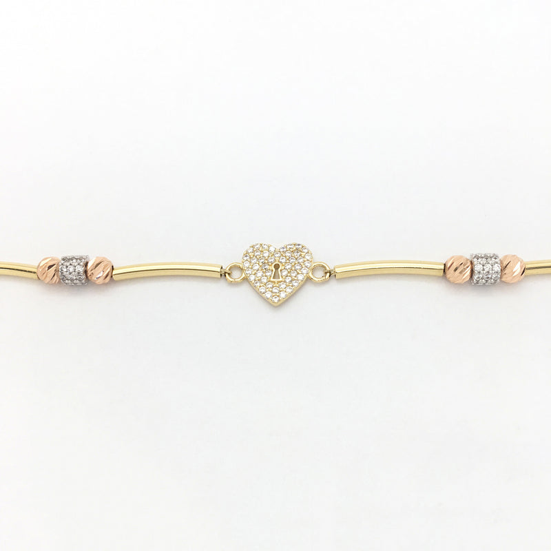 Heart Lock CZ Bracelet (14K) front - Popular Jewelry - New York