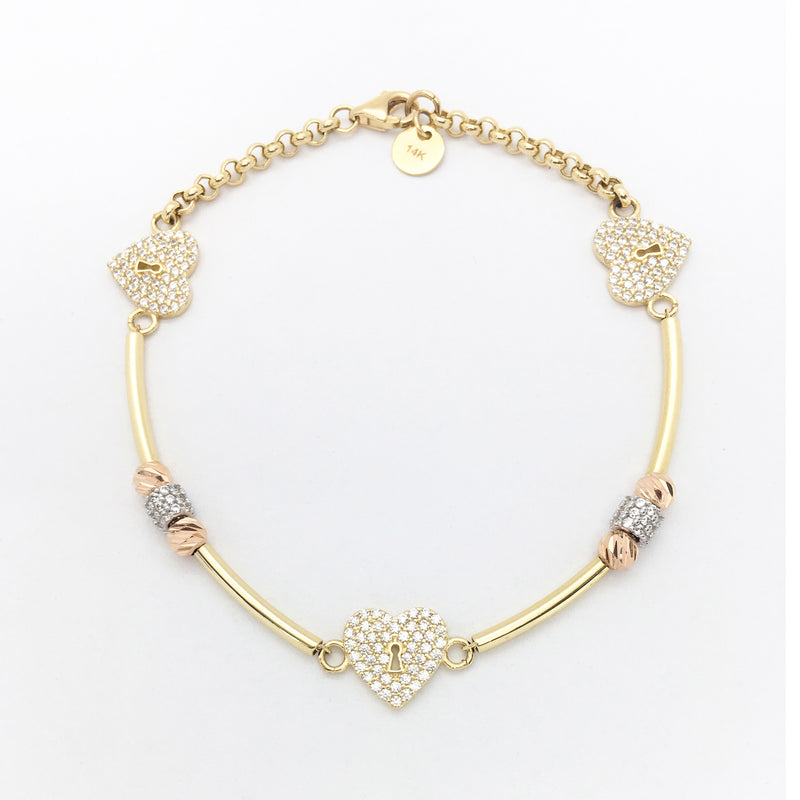 Heart Lock CZ Bracelet (14K) main - Popular Jewelry - New York