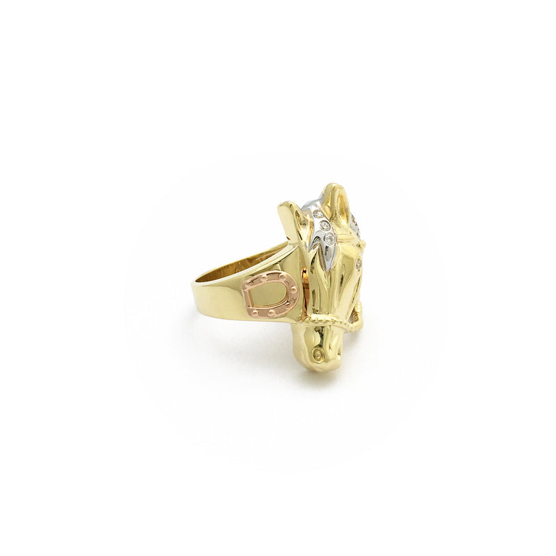 Racing Horse Head Tri-Color Ring (14K) side 2 - Popular Jewelry - New York