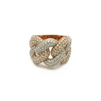 Wide Cuban Two-Tone Rose Gold Diamond Ring (14K) front - Popular Jewelry - New York