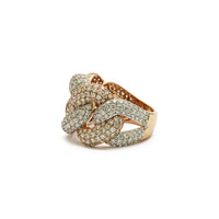 Wide Cuban Two-Tone Rose Gold Diamond Ring (14K) side - Popular Jewelry - New York
