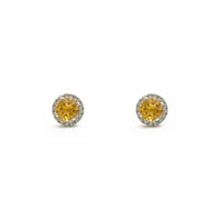 Diamond Halo Citrine Stud Earrings (14K) front - Popular Jewelry - New York
