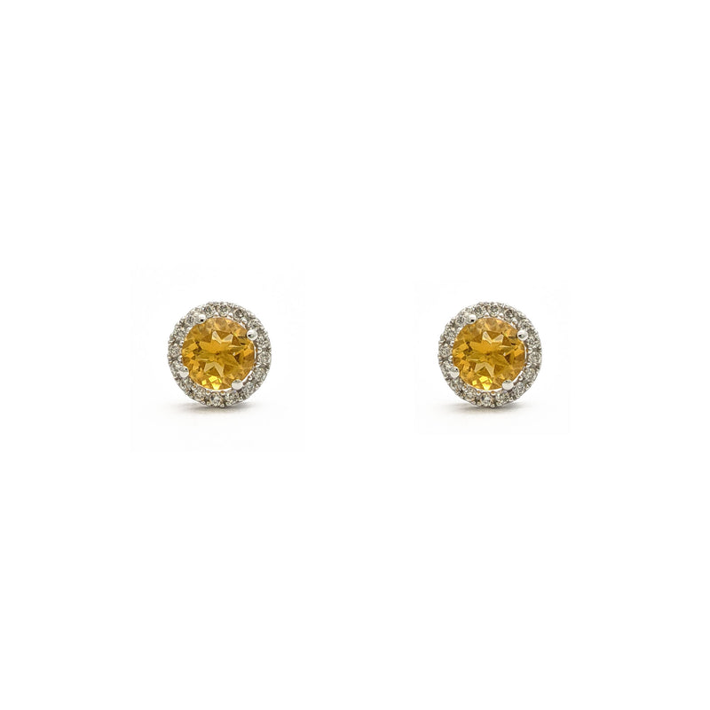 Diamond Halo Citrine Stud Earrings (14K) front - Popular Jewelry - New York