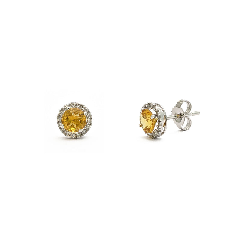 Diamond Halo Citrine Stud Earrings (14K) main - Popular Jewelry - New York