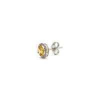 Diamond Halo Citrine Stud Earrings (14K) side - Popular Jewelry - New York