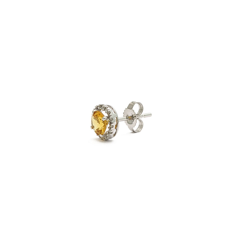 Diamond Halo Citrine Stud Earrings (14K) side - Popular Jewelry - New York