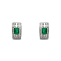 Diamond Stanchion Emerald Huggie Earrings (18K) front - Popular Jewelry - New York