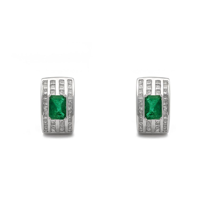 Diamond Stanchion Emerald Huggie Earrings (18K) front - Popular Jewelry - New York