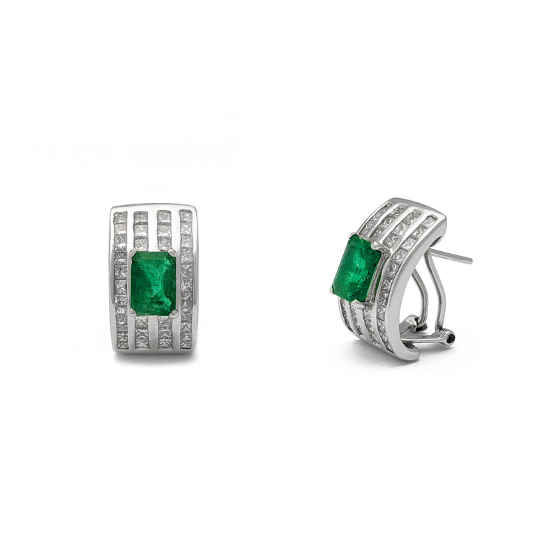 Diamond Stanchion Emerald Huggie Earrings (18K) main - Popular Jewelry - New York
