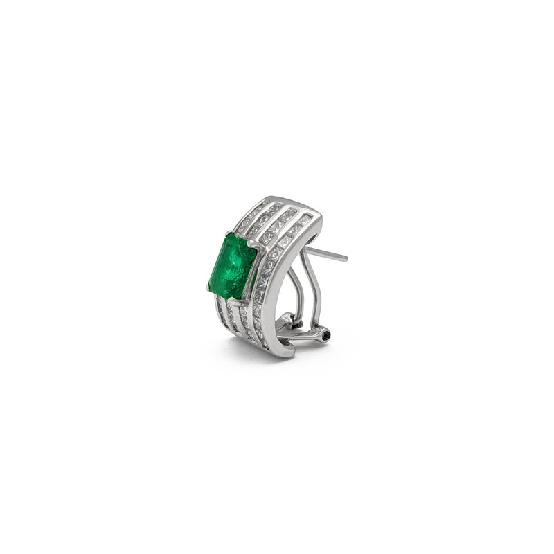 Diamond Stanchion Emerald Huggie Earrings (18K) side - Popular Jewelry - New York