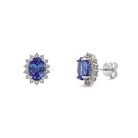 Oval Tanzanite Diamond Halo Stud Earrings (14K) - main - Popular Jewelry - New York