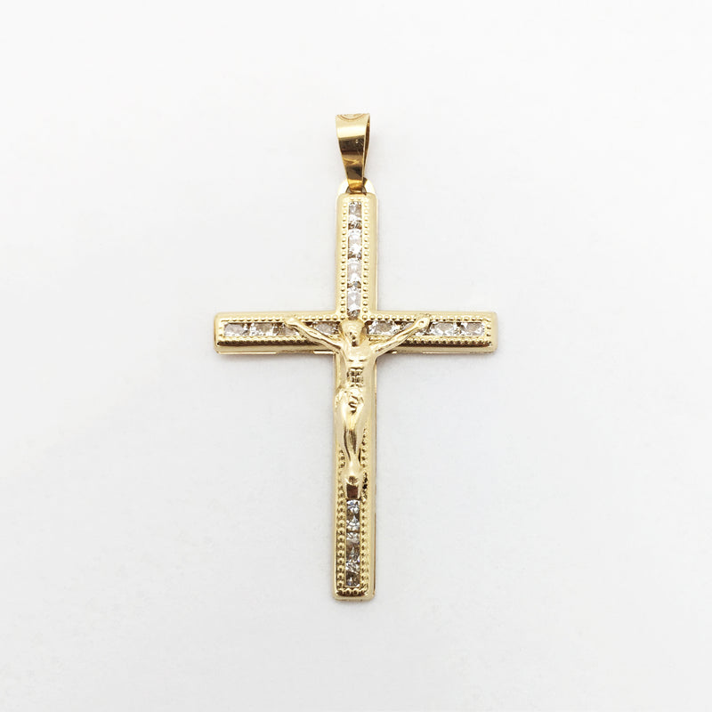 Crucifix CZ Milgrain Pendant large (14K) front - Popular Jewelry - New York