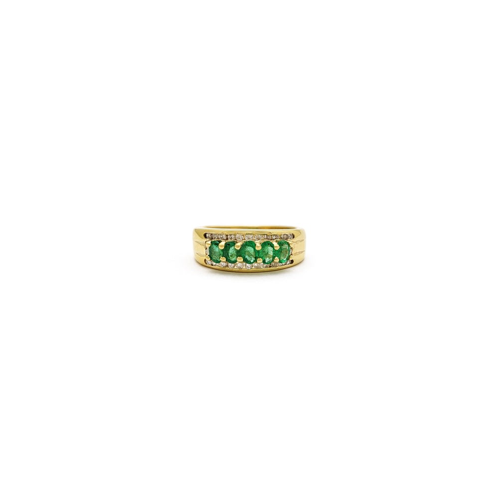 Emerald and Diamonds Five Stone Ring (14K) front - Popular Jewelry - New York