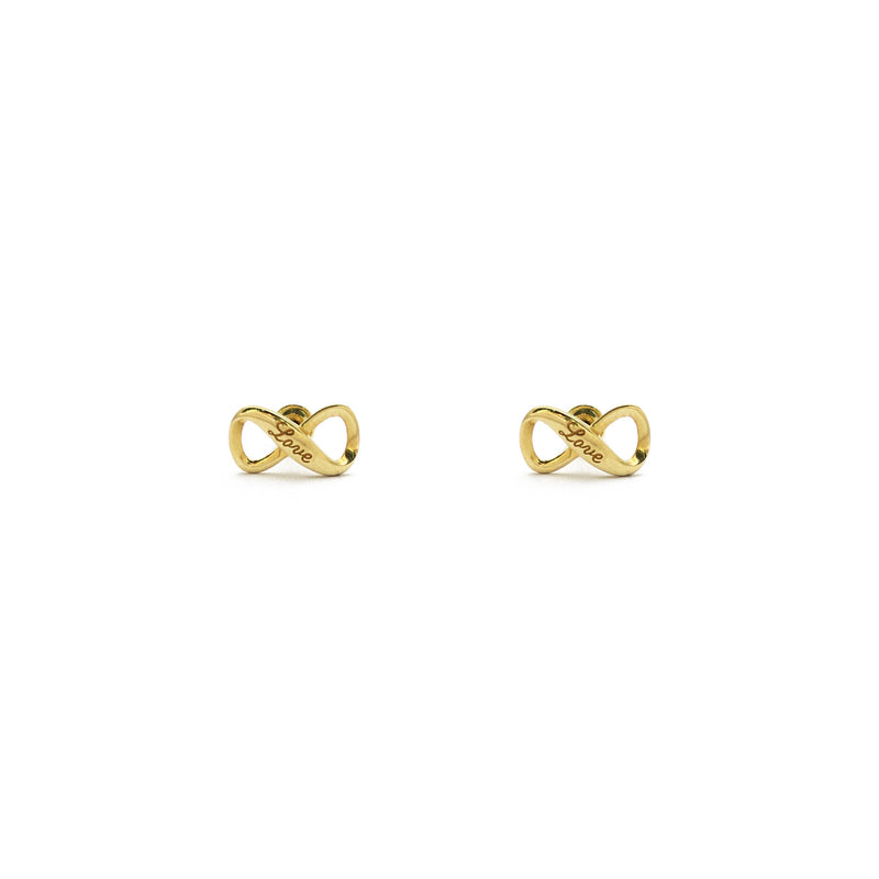 Engraved Love Infinity Stud Earrings (14K) front - Popular Jewelry - New York