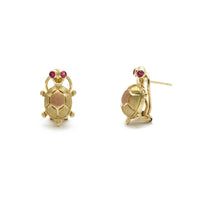 Zirconia Florentine Shell Turtle Stud Earrings (14K)