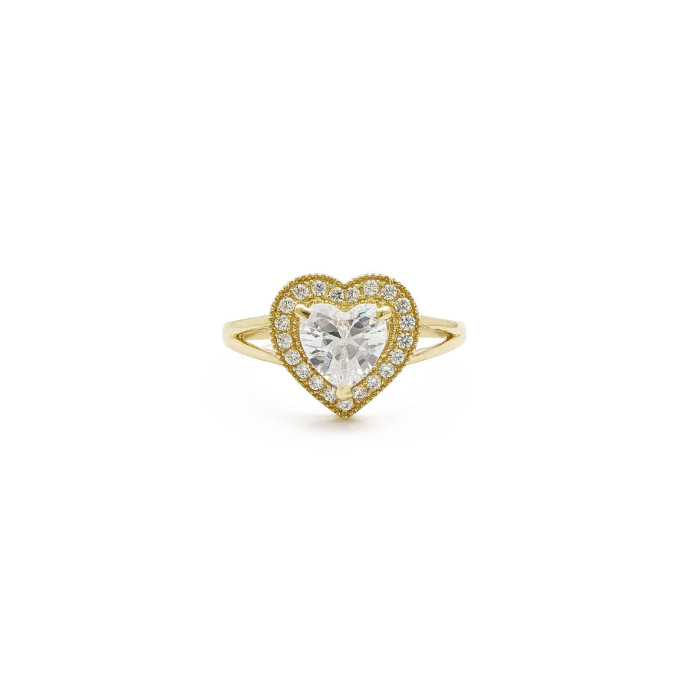 Halo Heart Split Shank Ring (14K) front - Popular Jewelry - New York