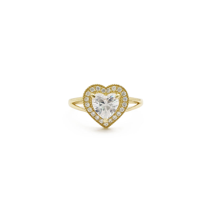 Halo Heart Split Shank Ring (14K) front - Popular Jewelry - New York