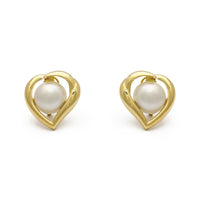 Heart Outlined Pearl Earrings (14K) front - Popular Jewelry - New York