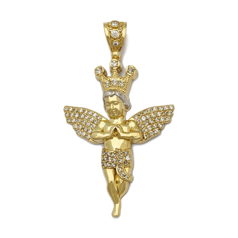 Iced-Out Crowned Baby Angel Pendant Large (14K) - front - Popular Jewelry - New York