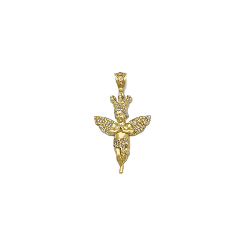 Iced-Out Crowned Baby Angel Pendant Small (14K) - front - Popular Jewelry - New York