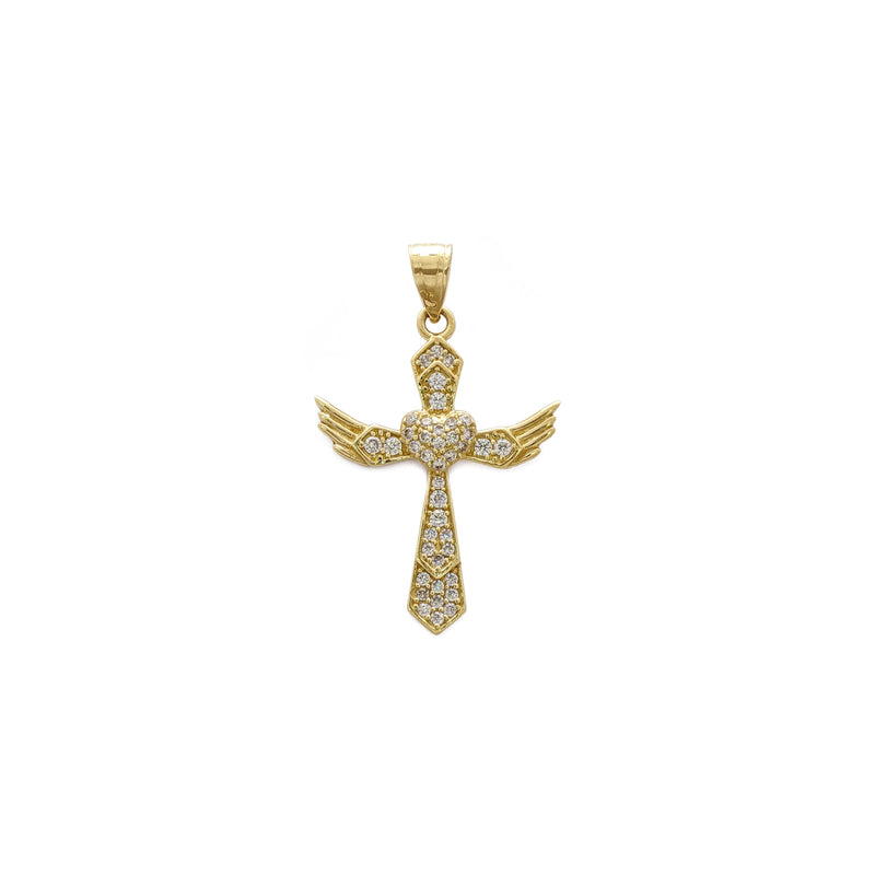 Icy Heart Winged Cross Pendant (14K) front - Popular Jewelry - New York