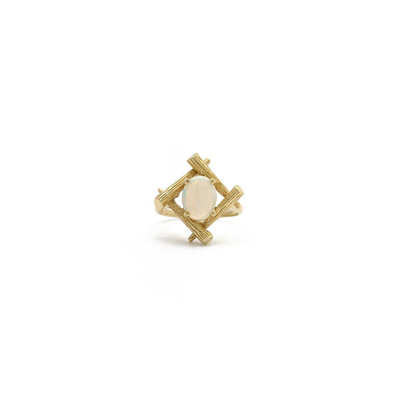 Light Opal Rhombus Framed Ring (14K) front - Popular Jewelry - New York