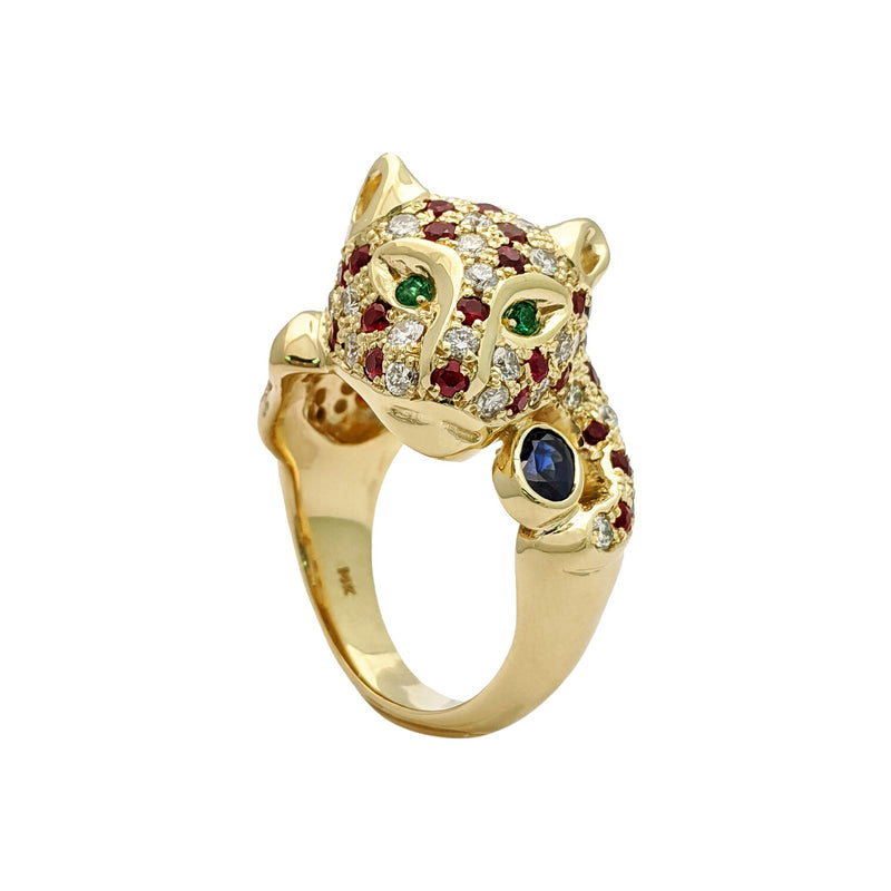 Magnificent Panther Diamond and Ruby Ring (14K) front - Popular Jewelry - New York