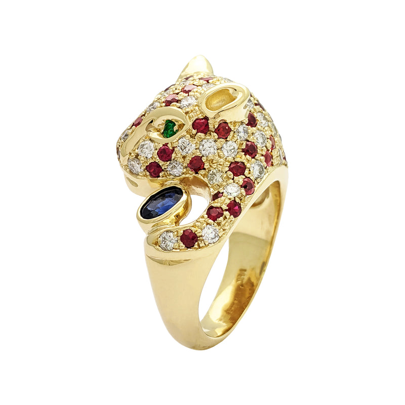 Magnificent Panther Diamond and Ruby Ring (14K) side 1 - Popular Jewelry - New York