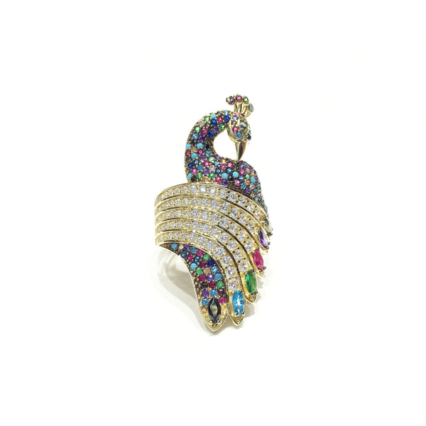 Multi-Color Peacock CZ Ring (14K) front - Popular Jewelry - New York
