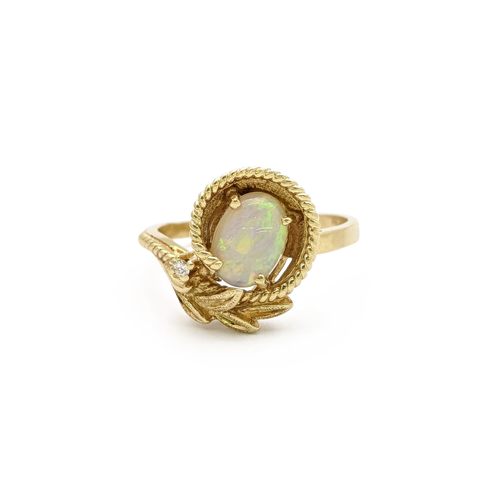 Olive Opal and Diamond Ring (14K) front - Popular Jewelry - New York