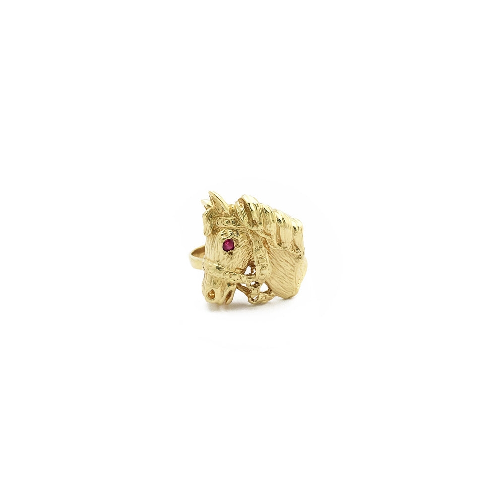 Racing Horse Head Ring (14K) front - Popular Jewelry - New York