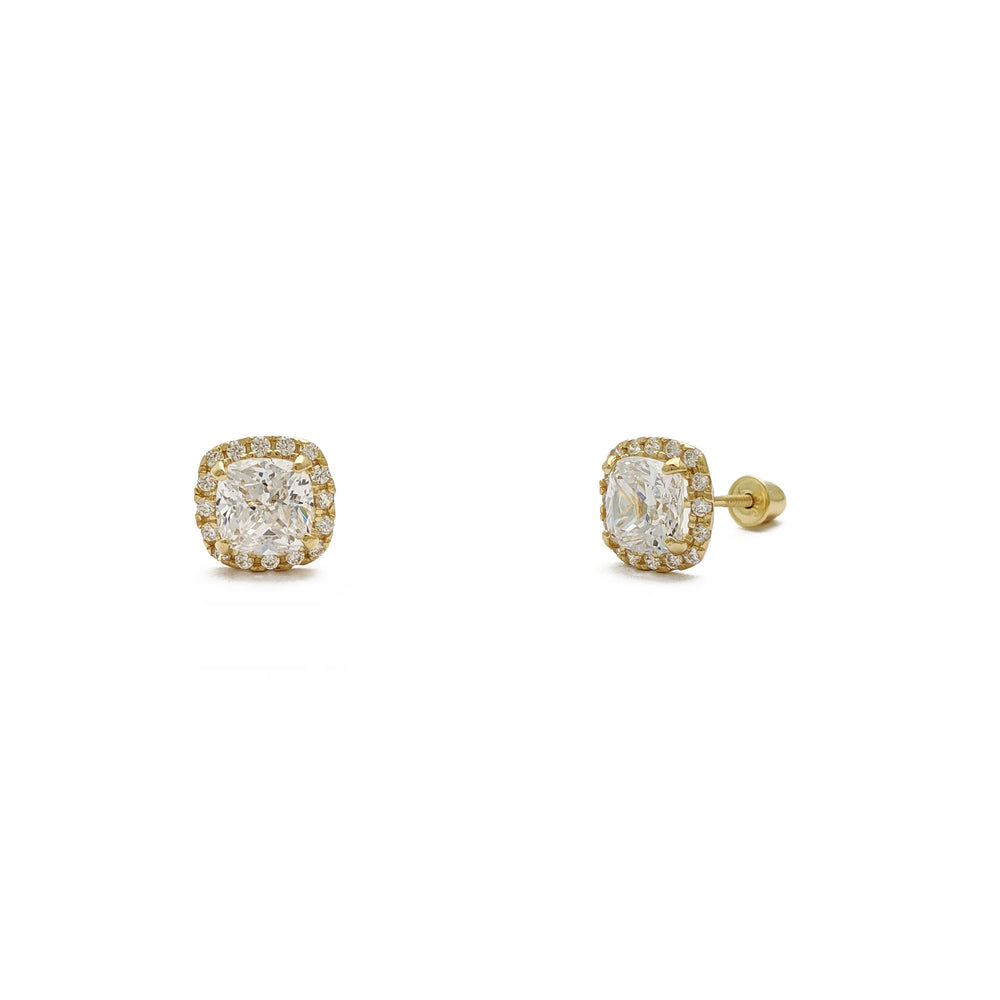Radiant-Cut Cushion Halo Stud Earrings (14K) main - Popular Jewelry - New York
