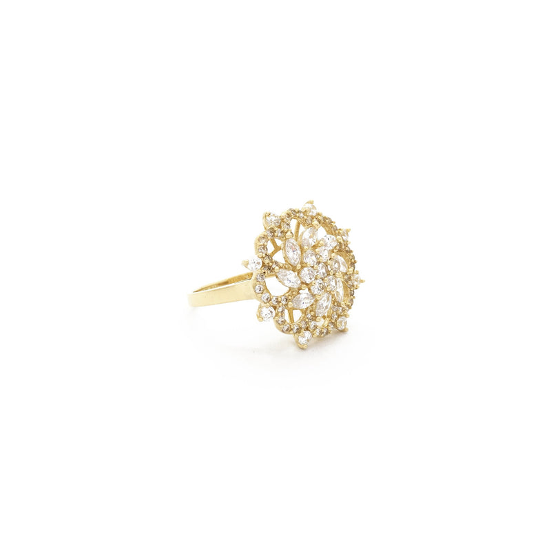 Symmetric Floral Cluster CZ Ring (14K) diagonal - Popular Jewelry - New York
