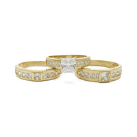 Conjunto de tres anillos de boda Princess Cut Channel Engagement Wedding (14K) principal - Popular Jewelry - Nueva York