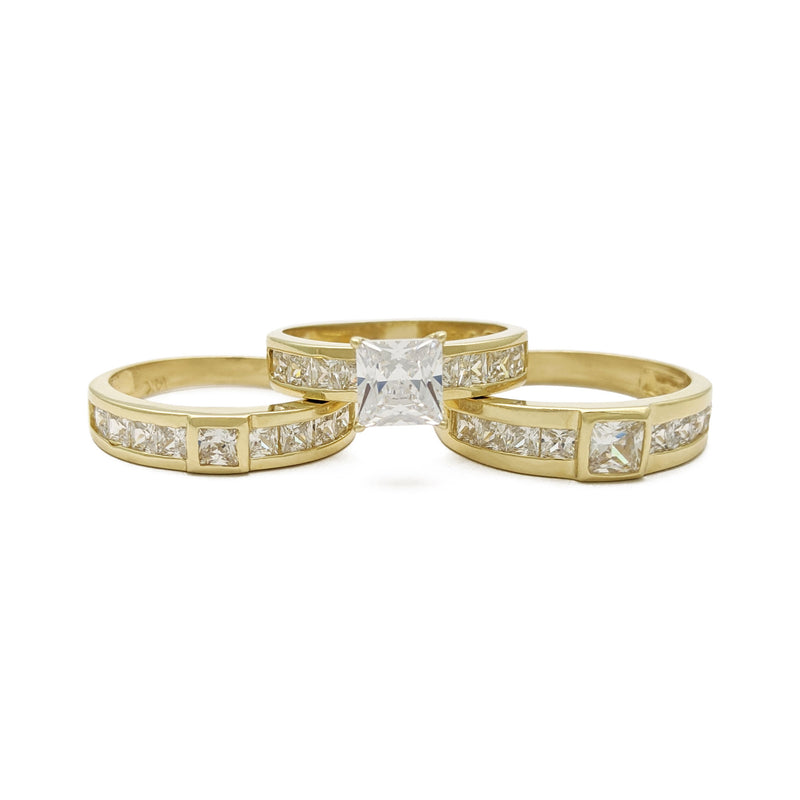Three-Rings Princess Cut Channel Engagement Wedding Set (14K) main - Popular Jewelry - New York