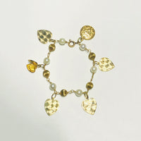 Bracelet perle breloque coeur médaillon vintage (14K) supérieur - Popular Jewelry - New York