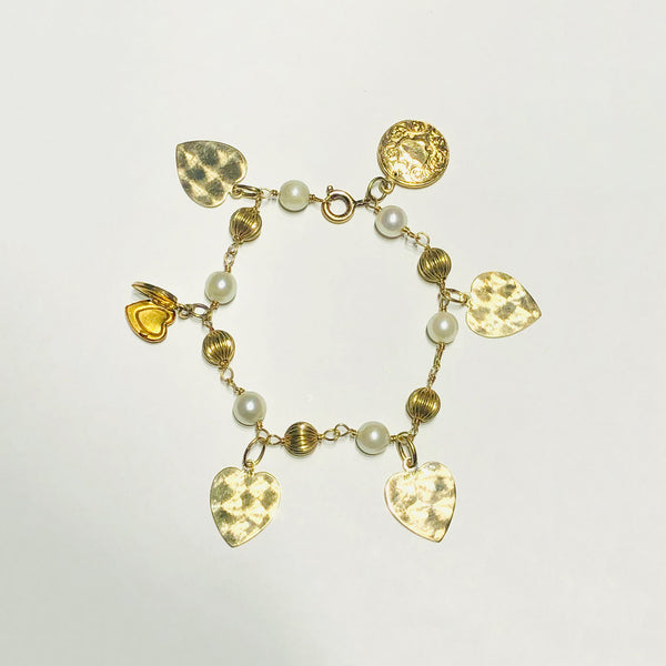Vintage Heart Locket Charm Pearl Bracelet (14K) upper - Popular Jewelry - New York