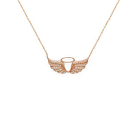 Angel Halo and Wings Charm Necklace rose (14K) front - Popular Jewelry - New York