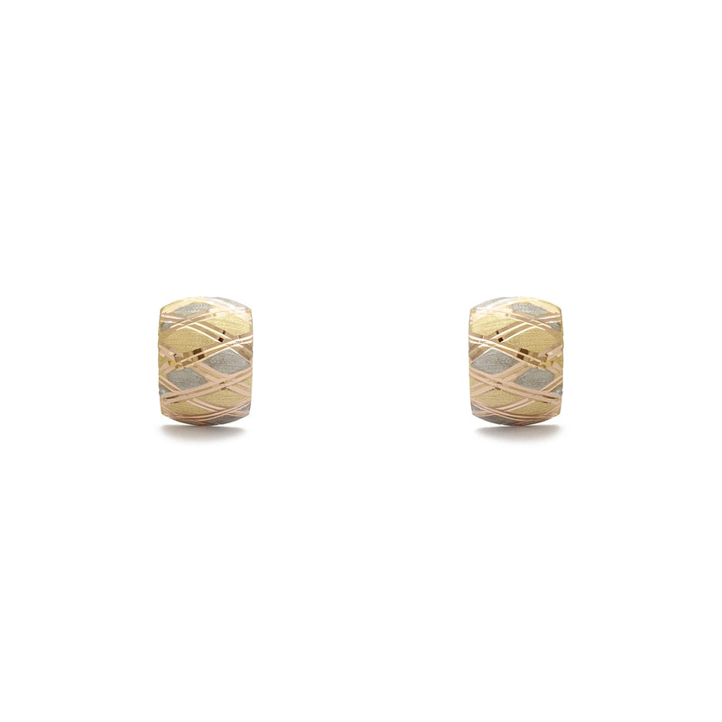 Crossed Pattern Tri-Color Huggie Earrings (14K) front - Popular Jewelry - New York