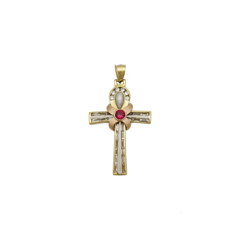 Embellished Ankh Tri-Colored Pendant (14K) front - Popular Jewelry - New York