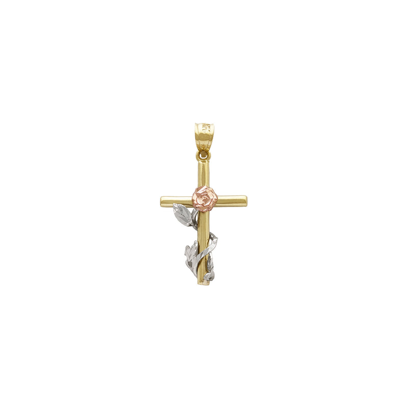 Entangled Rose Cross Pendant (14K) front - Popular Jewelry - New York