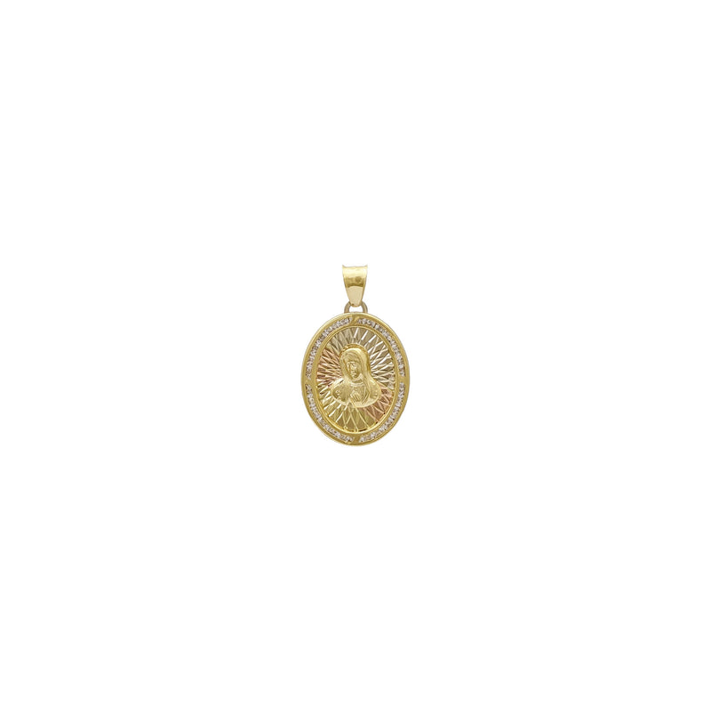 Guadalupe Virgin Tri-Color Oval Pendant (14K) front - Popular Jewelry - New York
