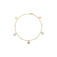 Lotus Tri-Color Flower Cable Anklet (14K) front - Popular Jewelry - New York