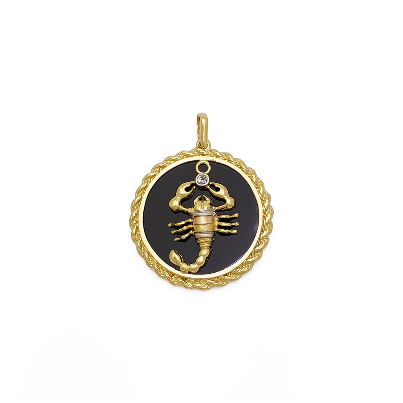 Scorpion Onyx Medallion Pendant (14K) front - Popular Jewelry - New York